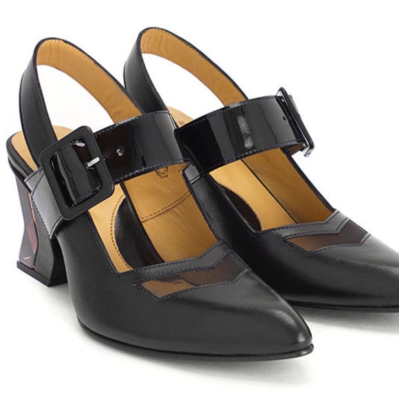 John Fluevog Shoes - John Fluevog Bolt Geometric Leather Slingback Heels 7.5